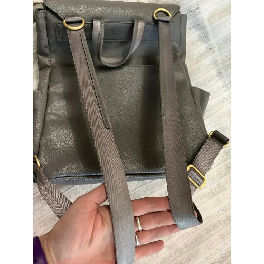 Freshly Picked Gray Faux Leather Diaper Backpack Travel Baby Bag Large